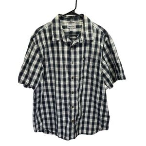 Carhartt Navy Blue White Men's Plaid Button‎ Down Short Sleeve Cotton Shirt XL
